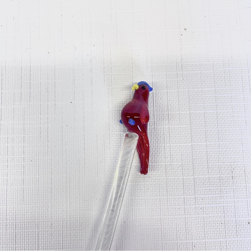 MCM VINTAGE Murano Glass Parrot Cocktail Stirrer Swizzle Stick Bird Whimsical - Picture 3 of 5